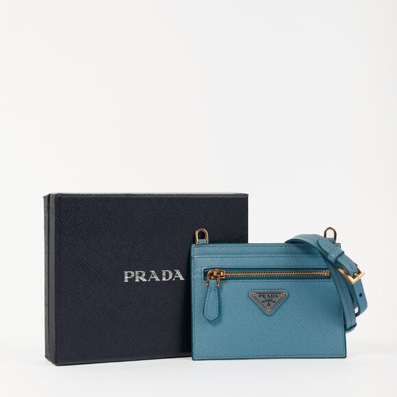 Prada Blue Saffiano Leather Shoulder-Strap Card Holder - Picture 10 of 10